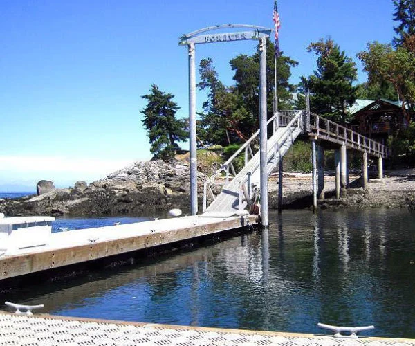 Modern steel and wood waterfront walkway