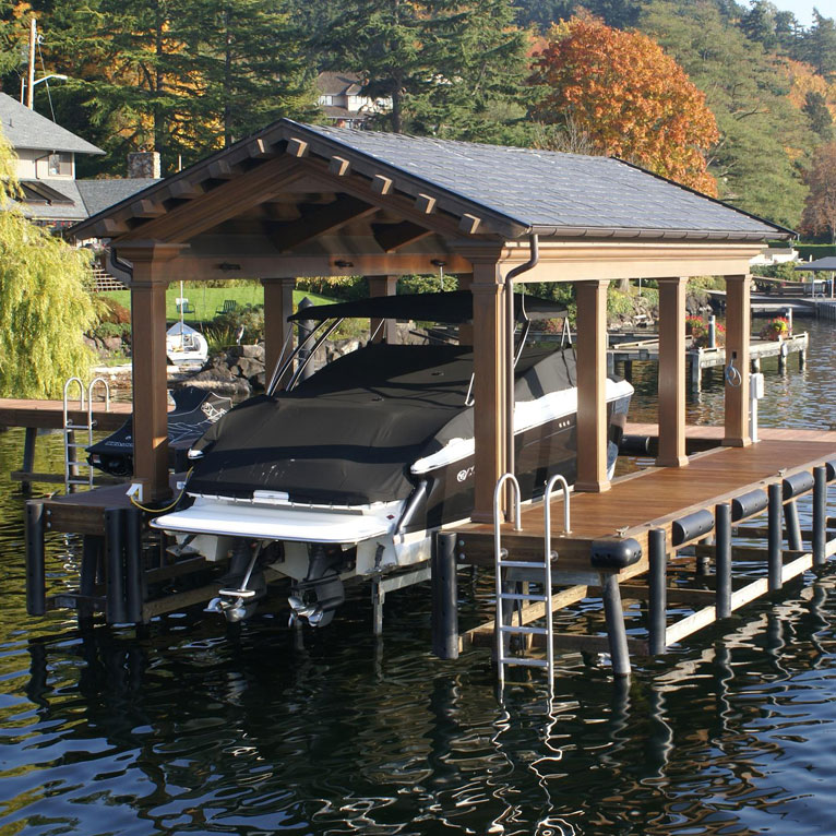 Docked Boat Under a Canopy